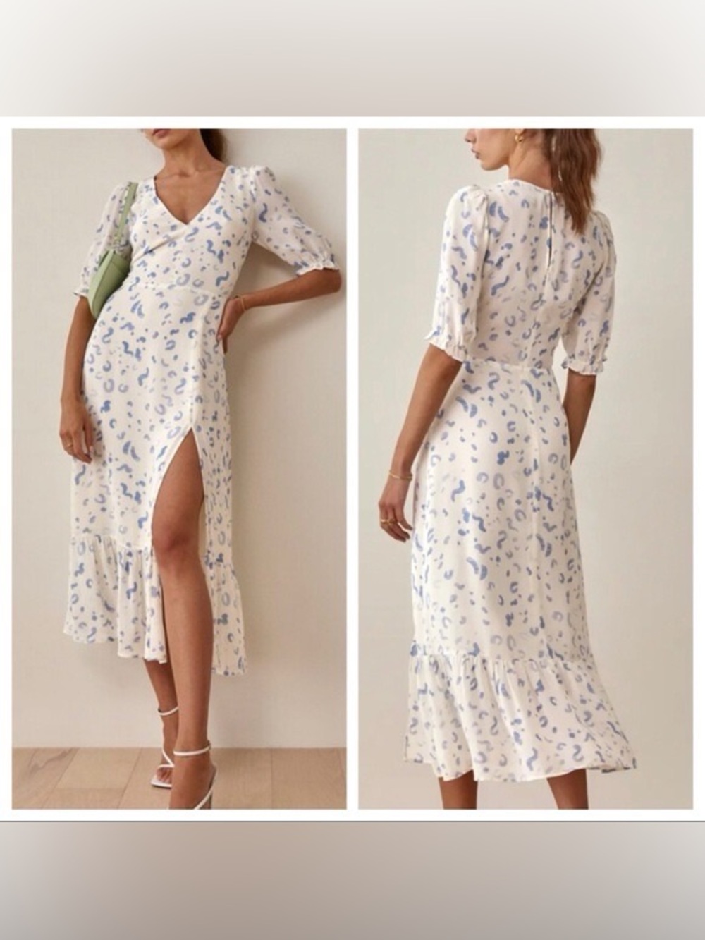 Reformation Nantes Dress with White and Blue Pattern size 4